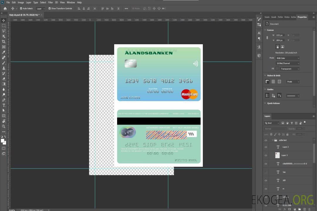 Carte Mastercard de la Banque finlandaise d'Aland template Carte Mastercard de la Banque finlandaise d'Aland template